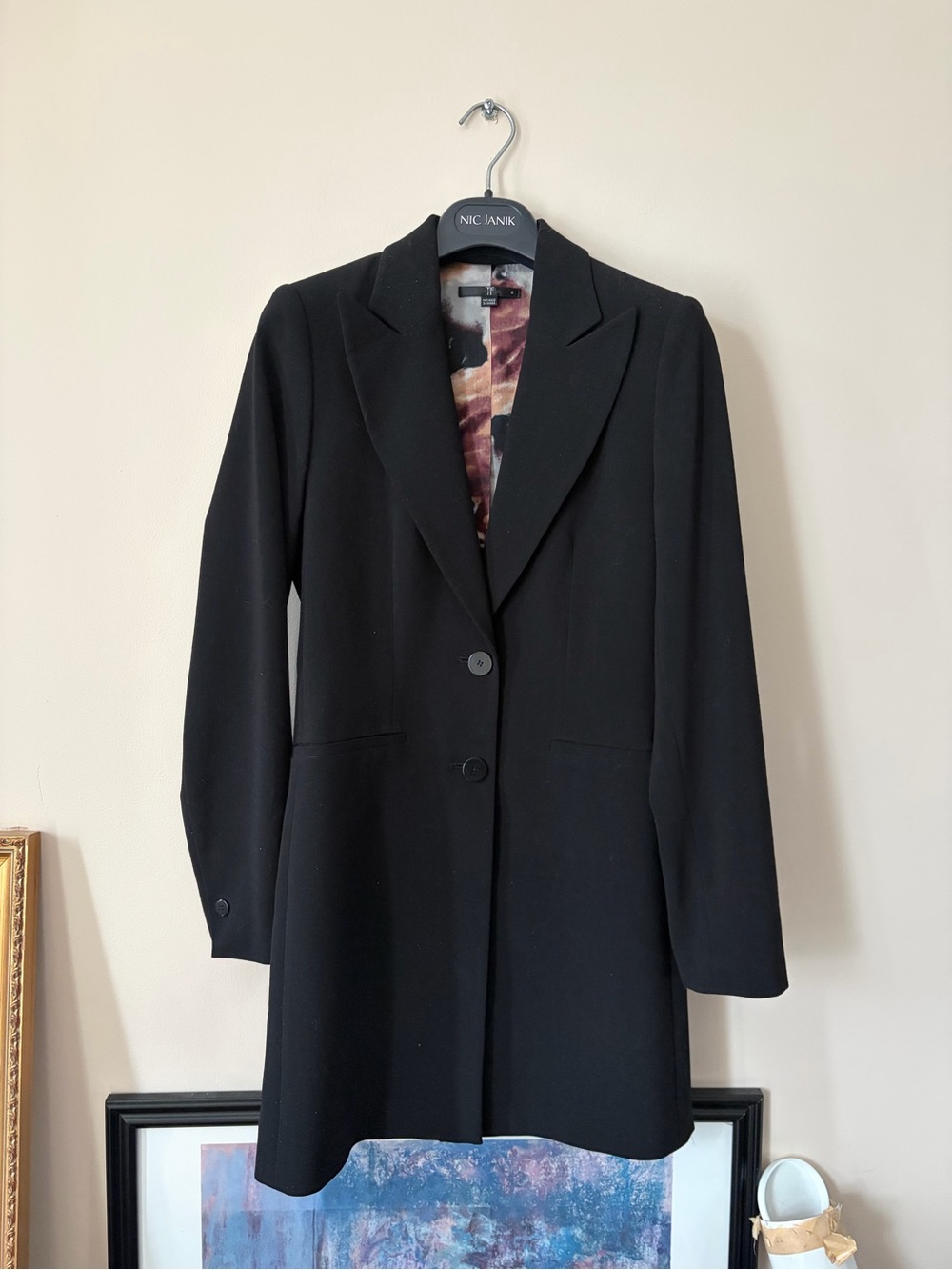 Teenflo - Black Women's Long Blazer Coat - Classic Tailored Jacket size 2